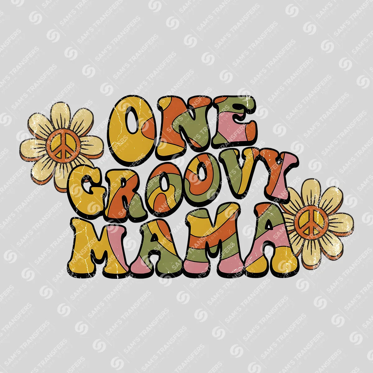 Apparel featuring a One Groovy Mama-themed DTF transfer.
