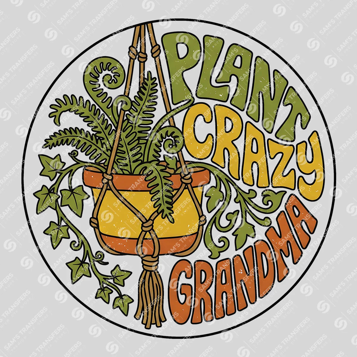 Apparel featuring a Plant Crazy Grandma-themed DTF transfer.