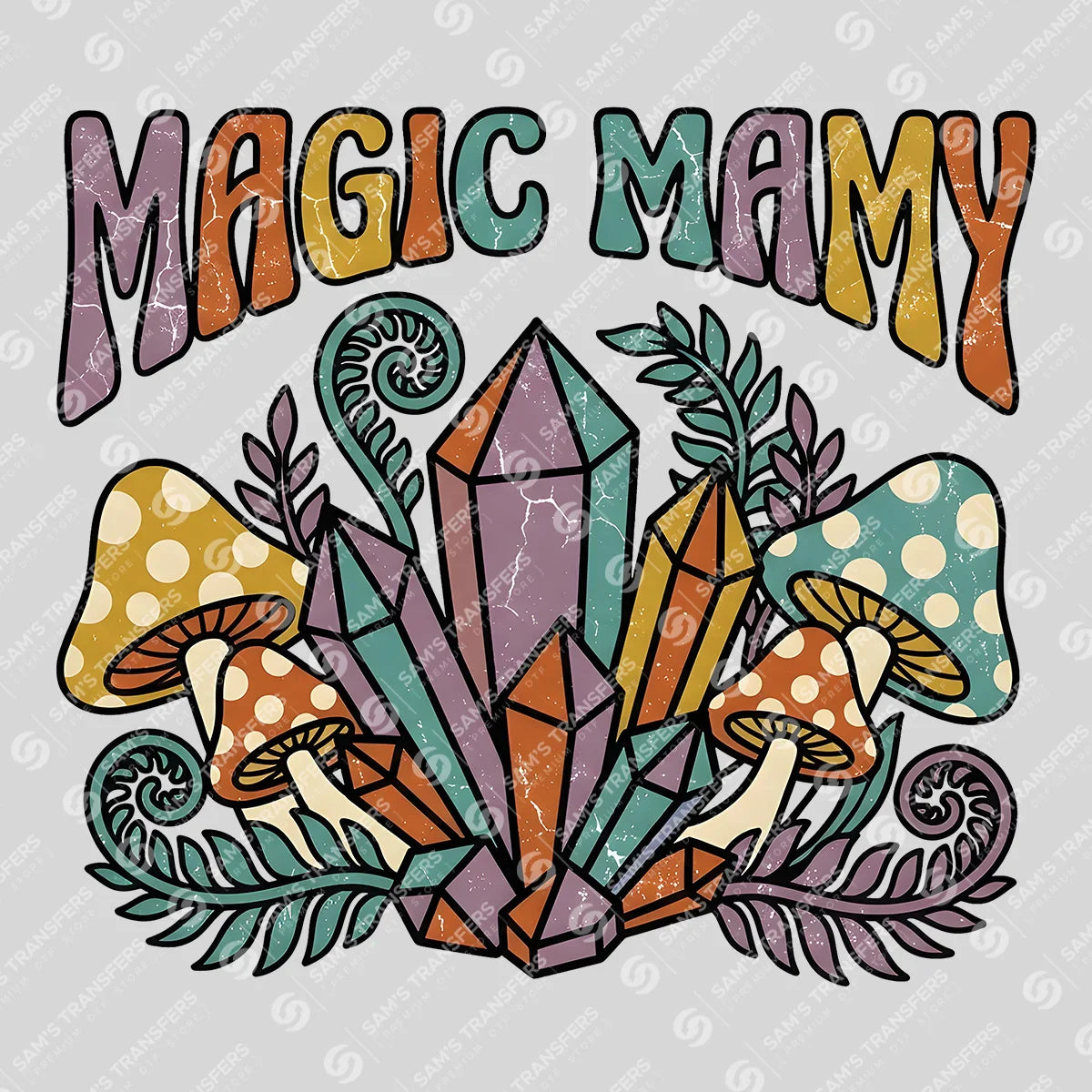 Apparel featuring a Magic Mamy-themed DTF transfer.