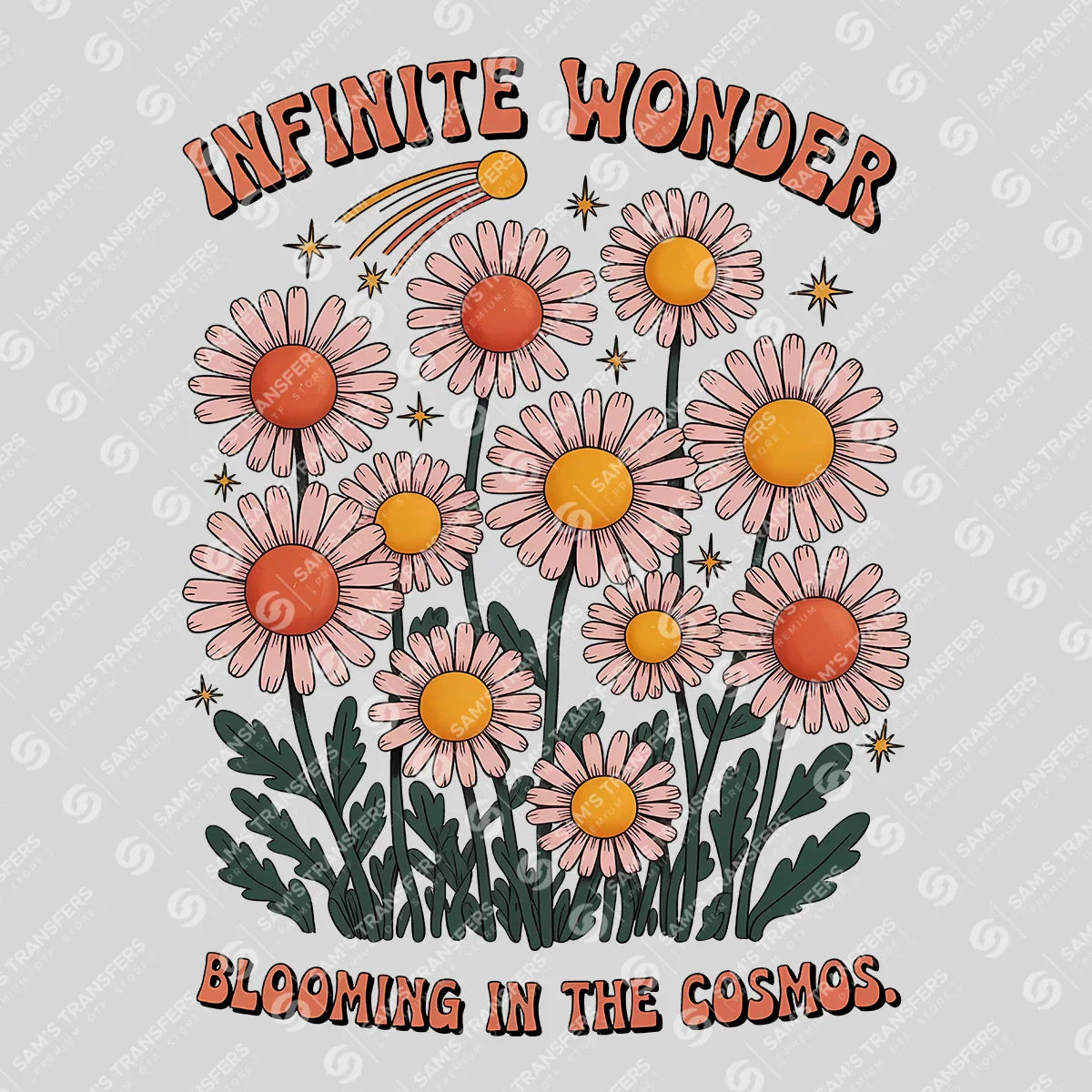 Apparel featuring a Infinite Wonder Blooming In The Cosmos-themed DTF transfer.
