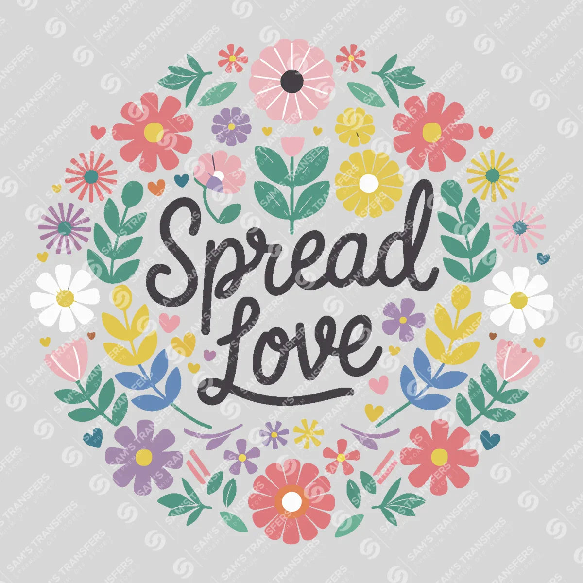 Apparel featuring a Spread Love-themed DTF transfer.