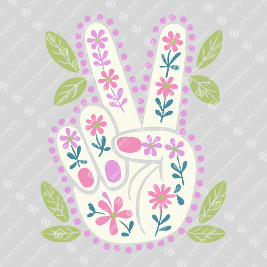 Apparel featuring a Floral Peace Sign-themed DTF transfer.
