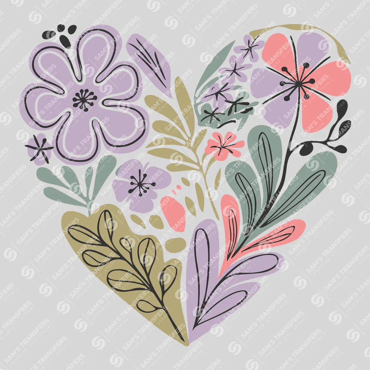 Apparel featuring a Floral Heart-themed DTF transfer.