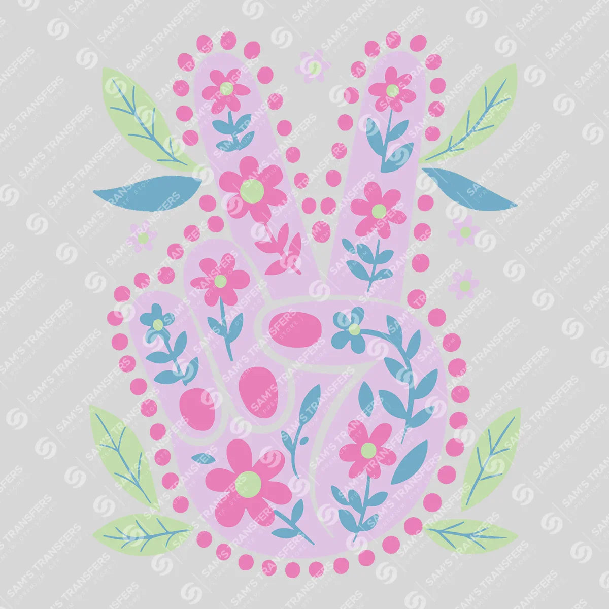 Apparel featuring a Floral Peace Sign-themed DTF transfer.