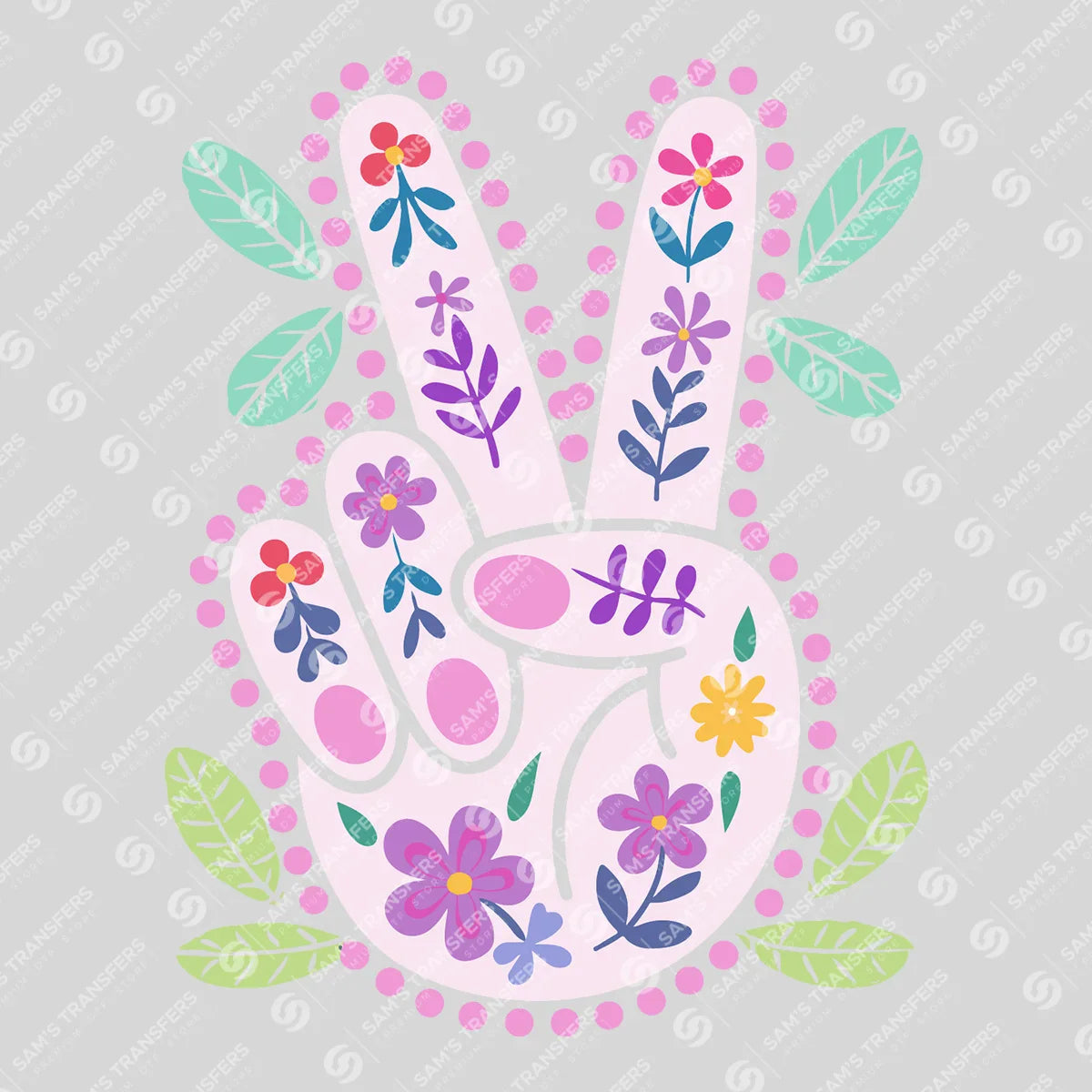 Apparel featuring a Floral Peace Sign-themed DTF transfer.