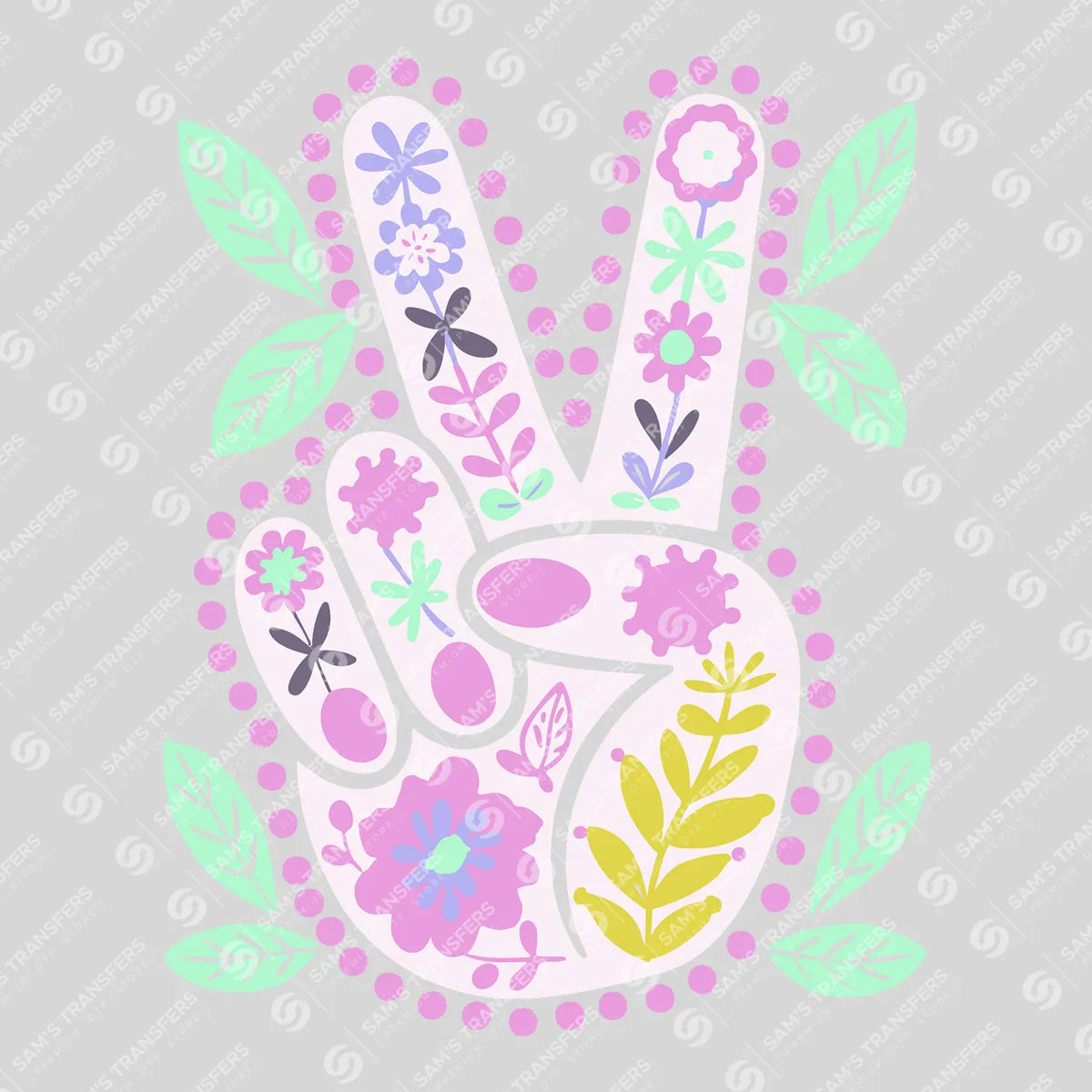 Apparel featuring a Floral Peace Sign-themed DTF transfer.