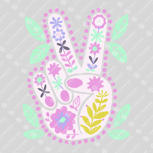 Apparel featuring a Floral Peace Sign-themed DTF transfer.