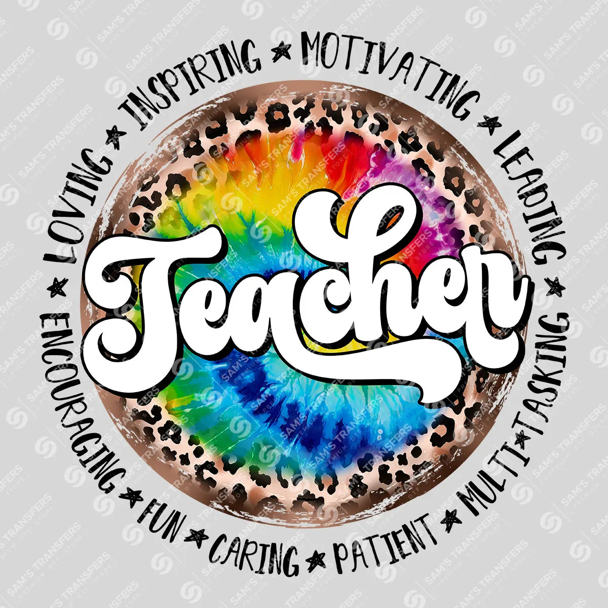 Apparel featuring a Teacher-themed DTF transfer.