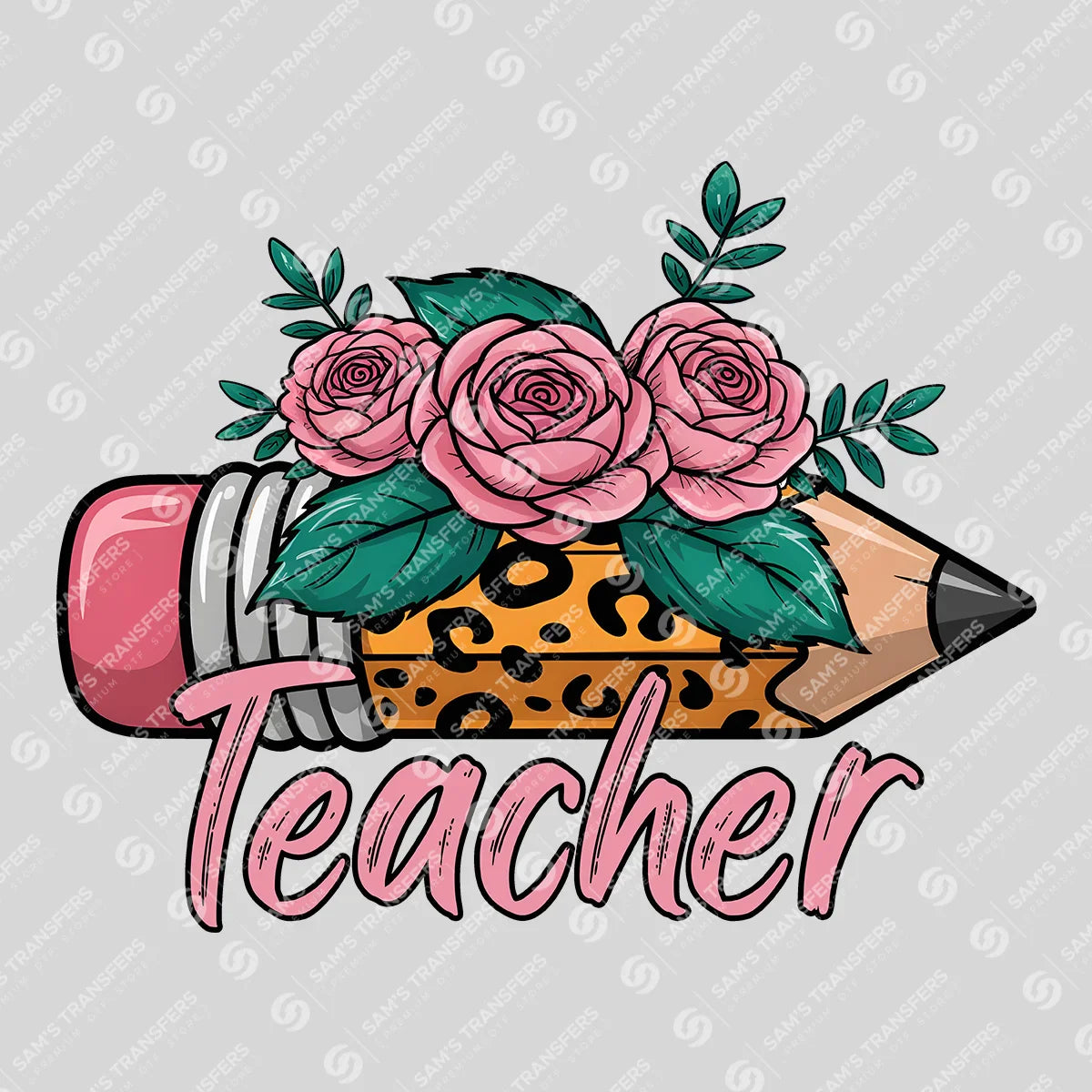 Apparel featuring a Teacher-themed DTF transfer.