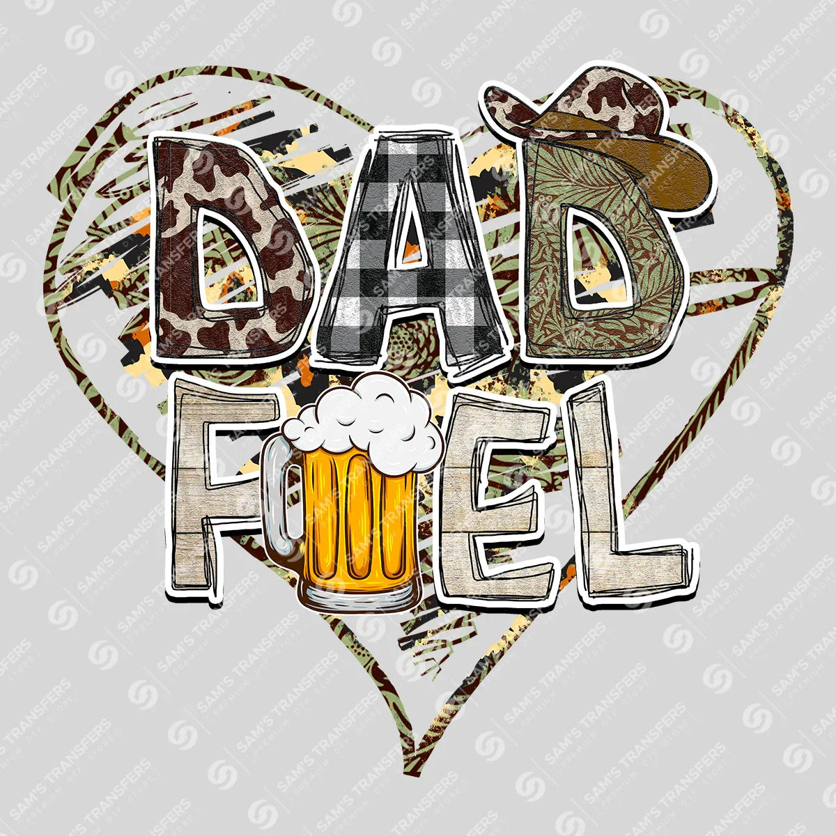 Apparel featuring a Dad Fuel-themed DTF transfer.