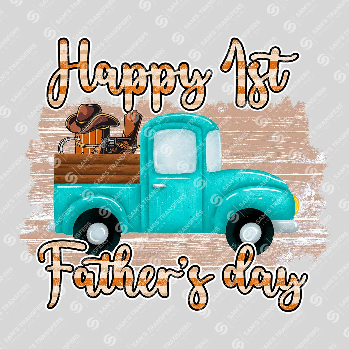 Apparel featuring a Happy 1st Father's Day-themed DTF transfer.