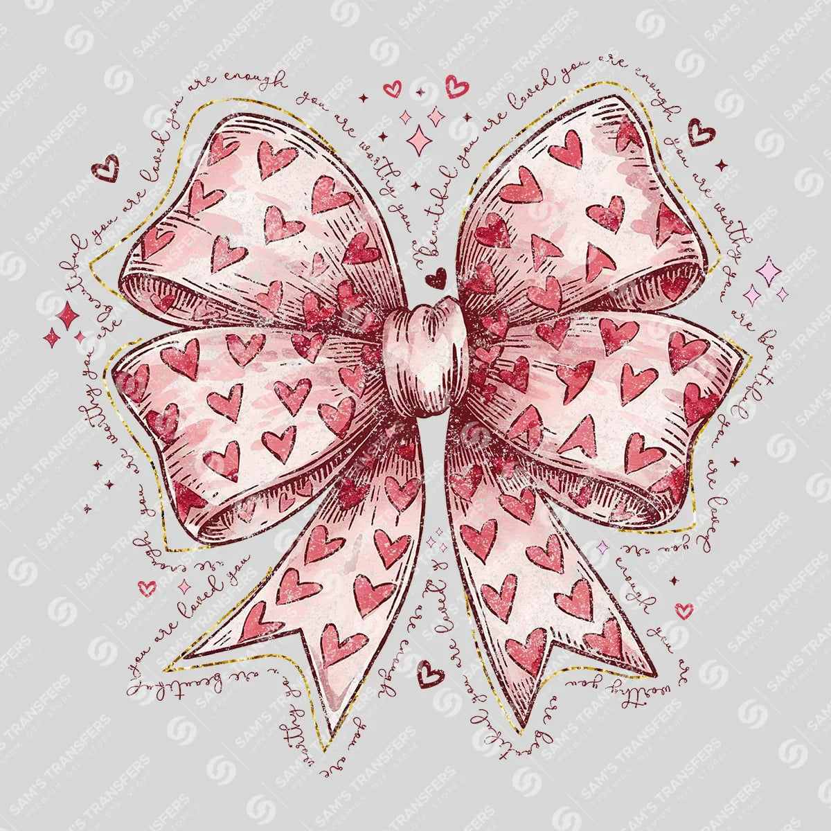 Apparel featuring a Valentine Heart Bow-themed DTF transfer.