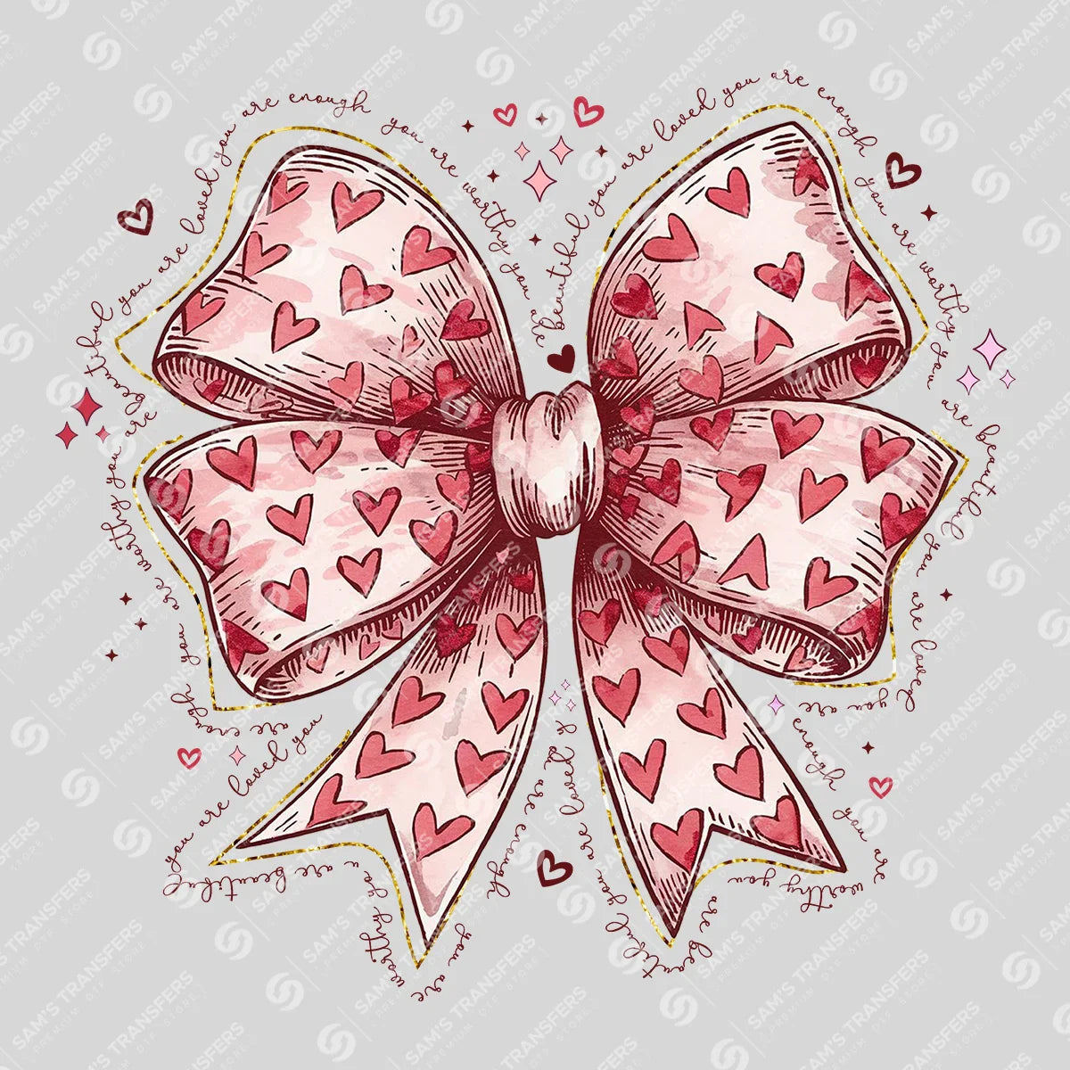Apparel featuring a Valentine Heart Bow-themed DTF transfer.