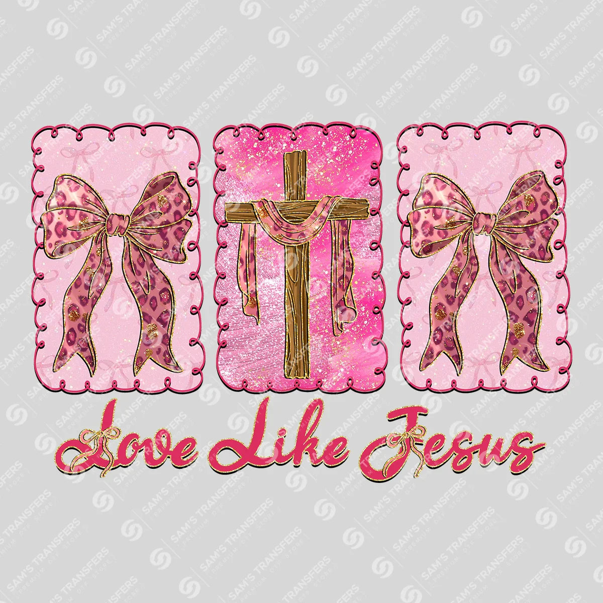 Apparel featuring a Love Like Jesus-themed DTF transfer.