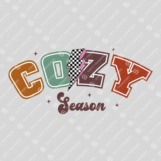 Apparel featuring a Cozy Season-themed DTF transfer.