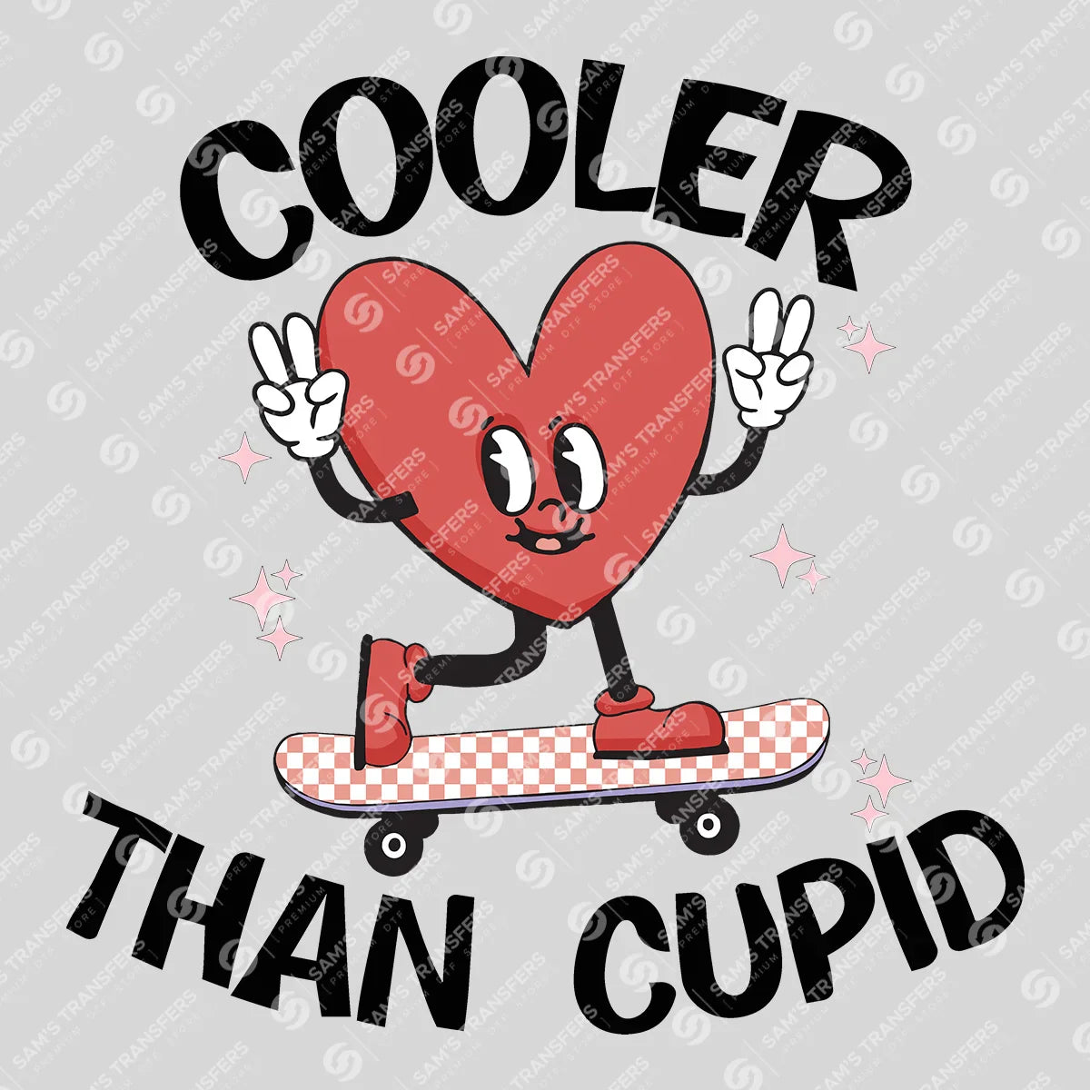 Apparel featuring a Cooler Than Cupid-themed DTF transfer.