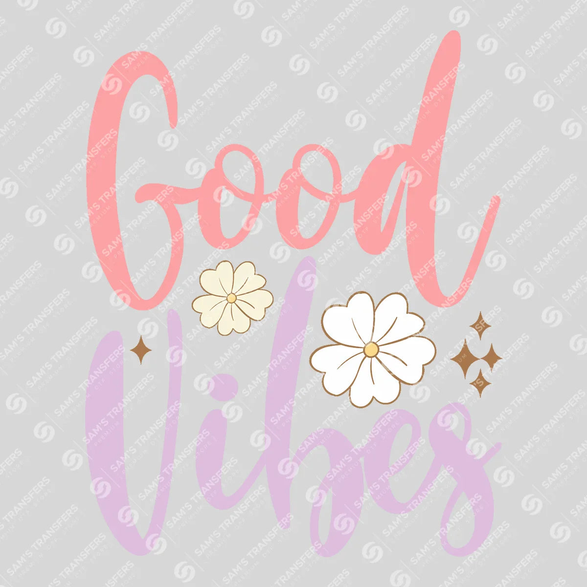 Apparel featuring a Good Vibes-themed DTF transfer.