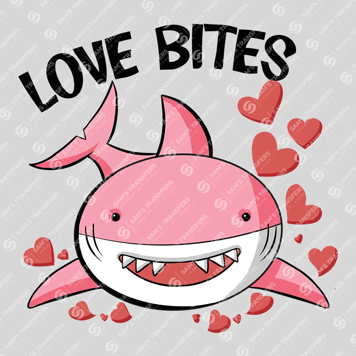 Apparel featuring a Love Bites-themed DTF transfer.