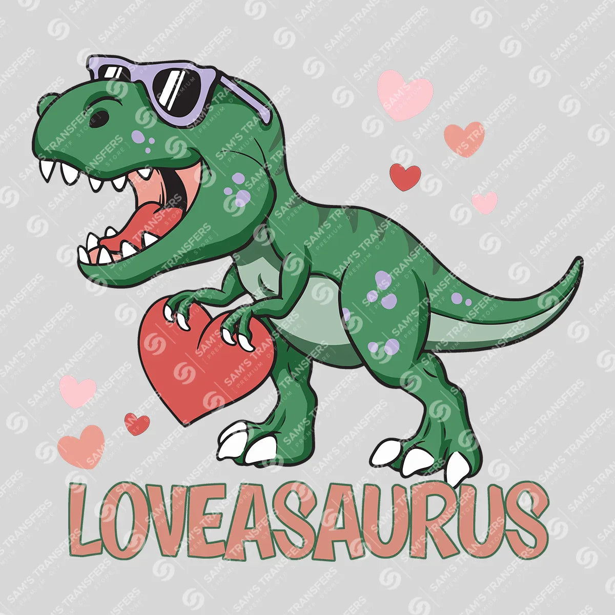 Apparel featuring a Loveasaurus-themed DTF transfer.