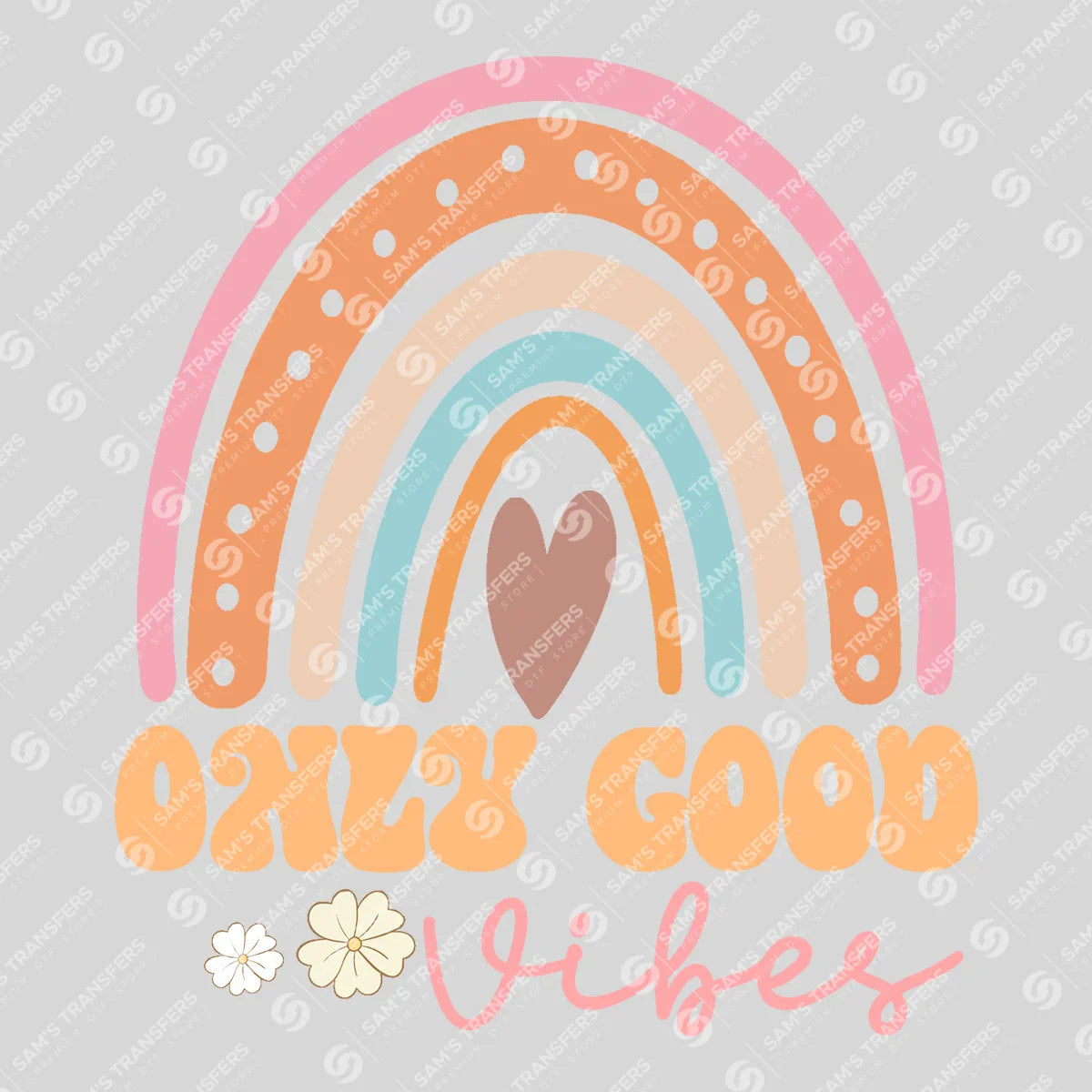 Apparel featuring a Only Good Vibes-themed DTF transfer.