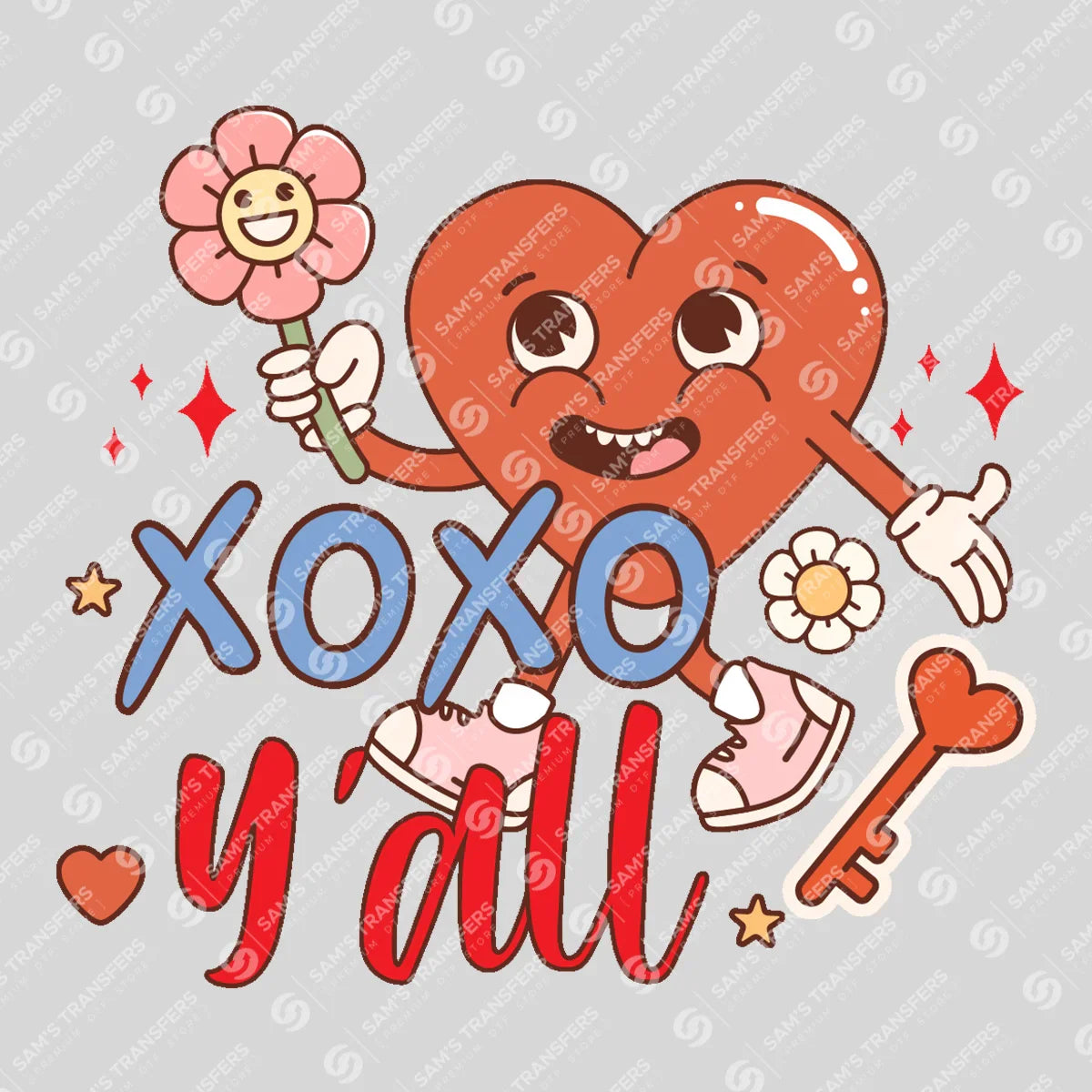Apparel featuring a Xoxo Yall-themed DTF transfer.