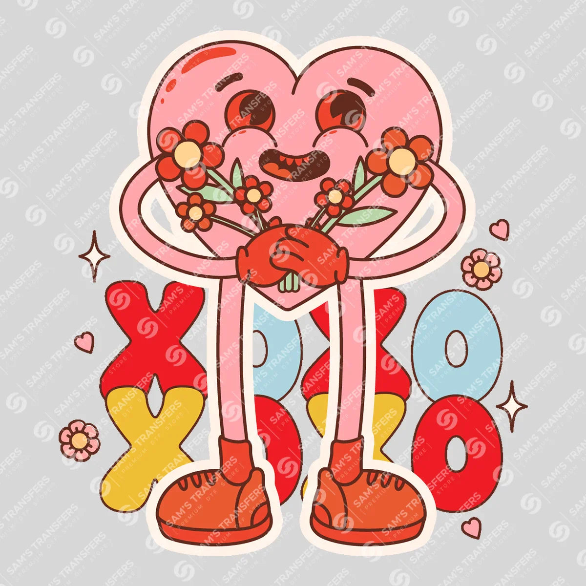 Apparel featuring a Xoxo-themed DTF transfer.