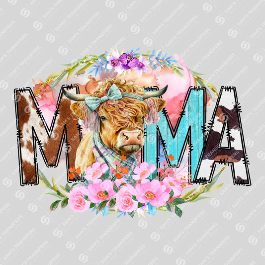Highland Cow Floral MAMA Ready-to-Press DTF Transfer