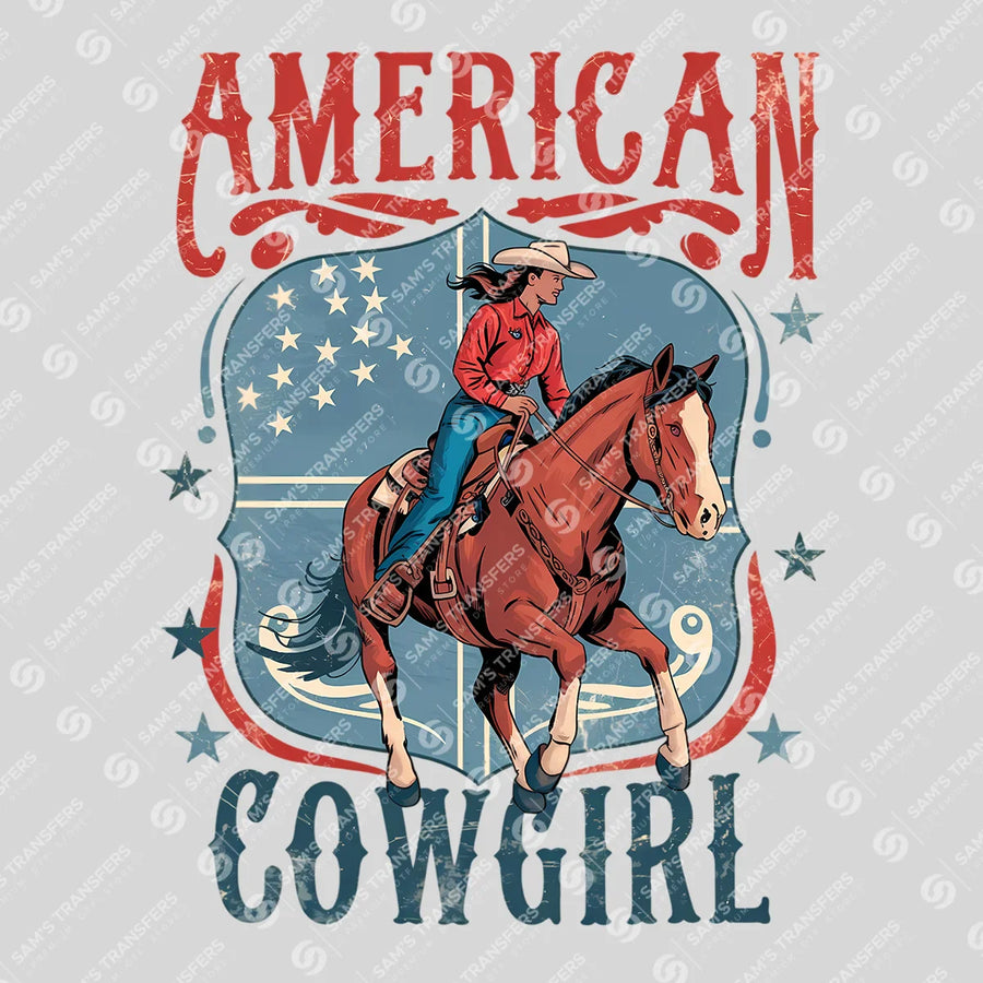 American Cowgirl Patriotic Ready-to-Press DTF Transfer