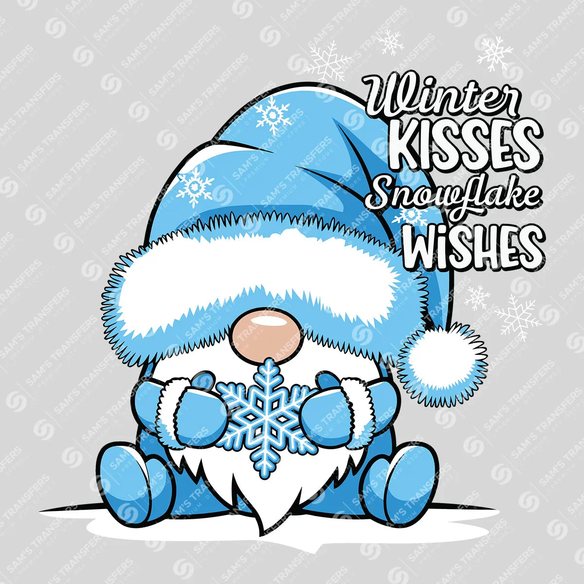 Winter Kisses Snowflake Wishes – Blue Gnome Winter DTF Transfer