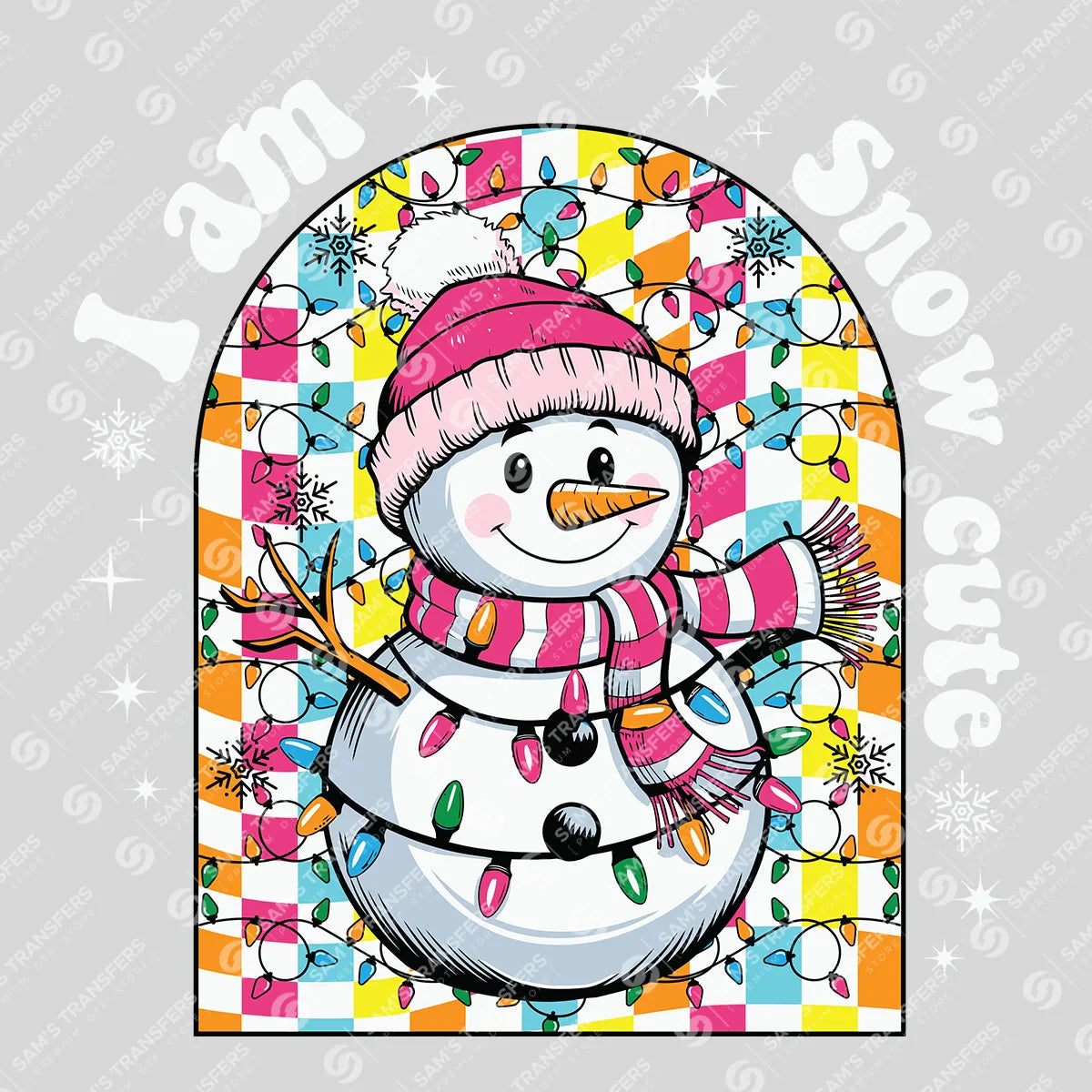 I Am Snow Cute – Christmas Lights Snowman DTF Transfer