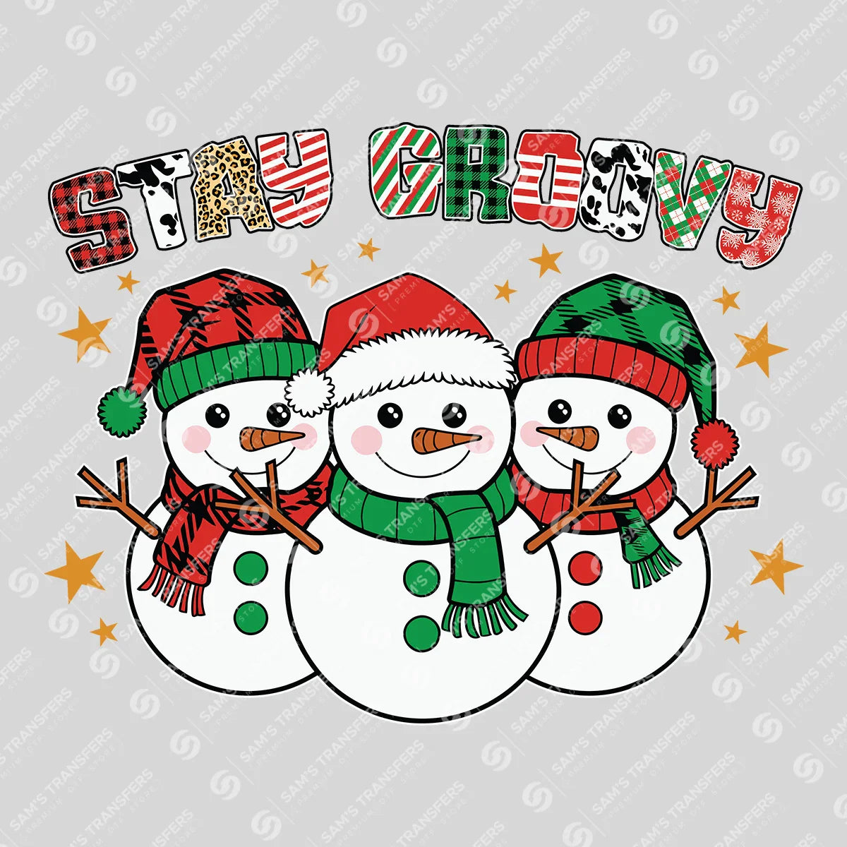 Stay Groovy – Retro Snowmen Christmas DTF Transfer