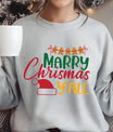 Gray sweatshirt with “Merry Christmas Y’all” text, gingerbread men, and Santa hat – festive southern-style holiday sweatshirt.