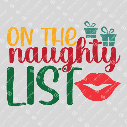 On the Naughty List – Fun Christmas Sweatshirt with Lips & Gifts