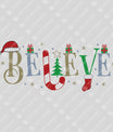 Believe – Classic Christmas Candy Cane & Tree DTF Transfer