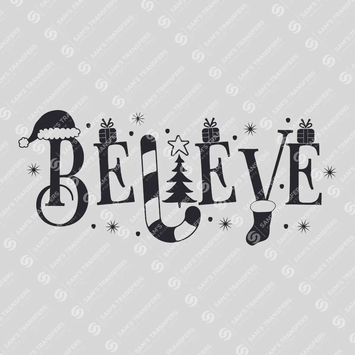 Believe – Classic Black Christmas Icons DTF Transfer