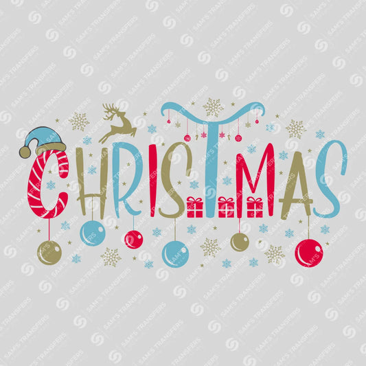 Christmas – Colorful Ornaments & Reindeer Holiday DTF Transfer