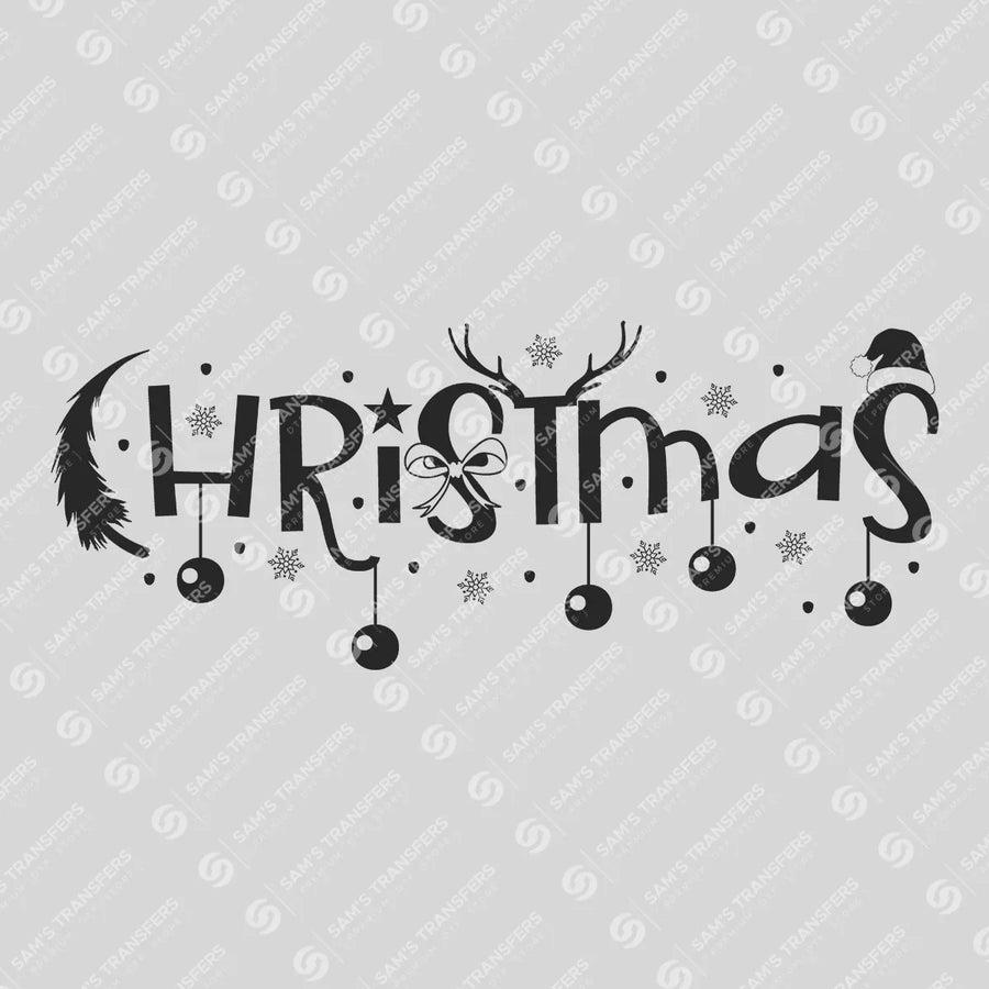 Christmas – Minimal Black Script & Ornament DTF Transfer