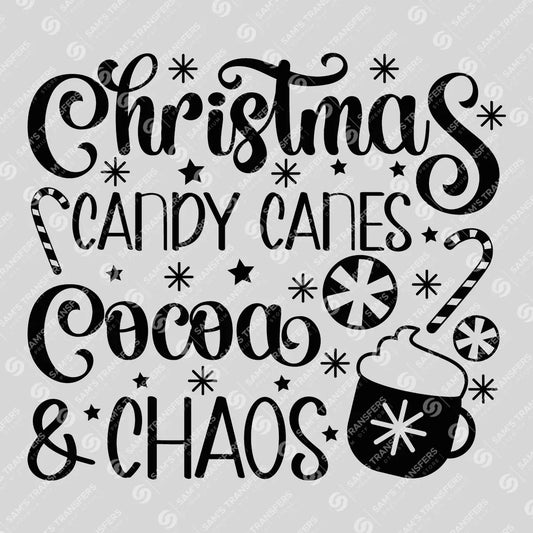 Christmas Candy Canes Cocoa & Chaos – Funny Holiday DTF Transfer
