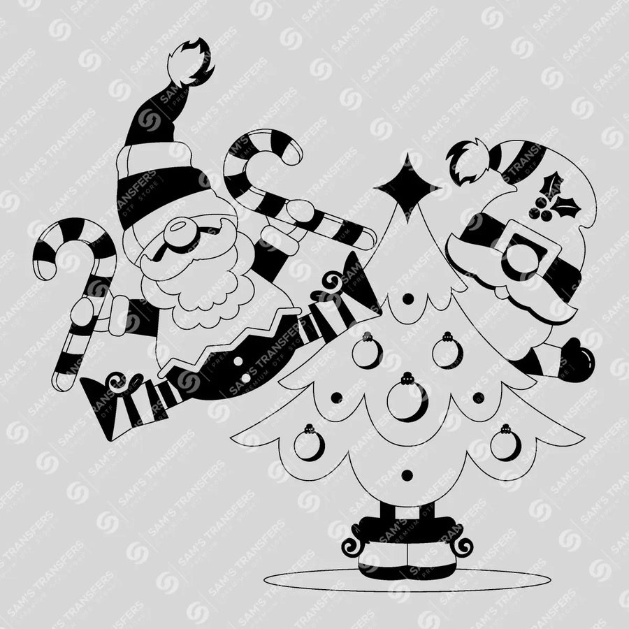 Santa & Christmas Tree – Minimal Black Outline Holiday DTF Transfer