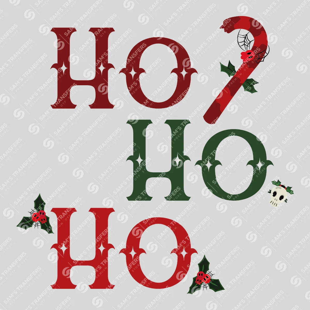 Ho Ho Ho – Red & Green Gothic Christmas DTF Transfer