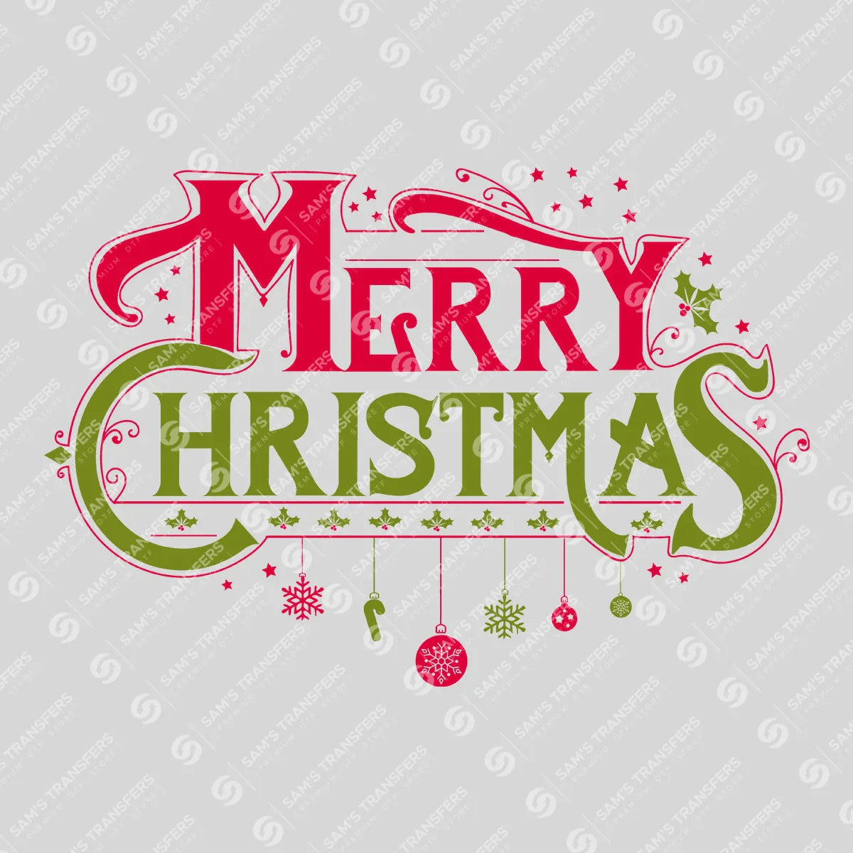 Merry Christmas DTF Transfer – Classic Red & Green Holiday Lettering