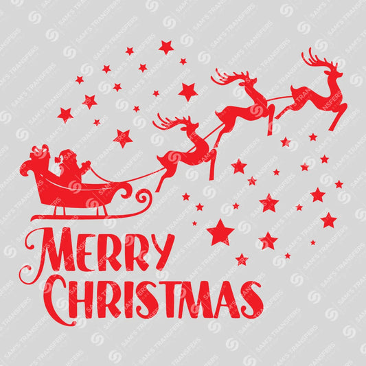 Merry Christmas DTF Transfer – Santa Sleigh & Reindeer Design