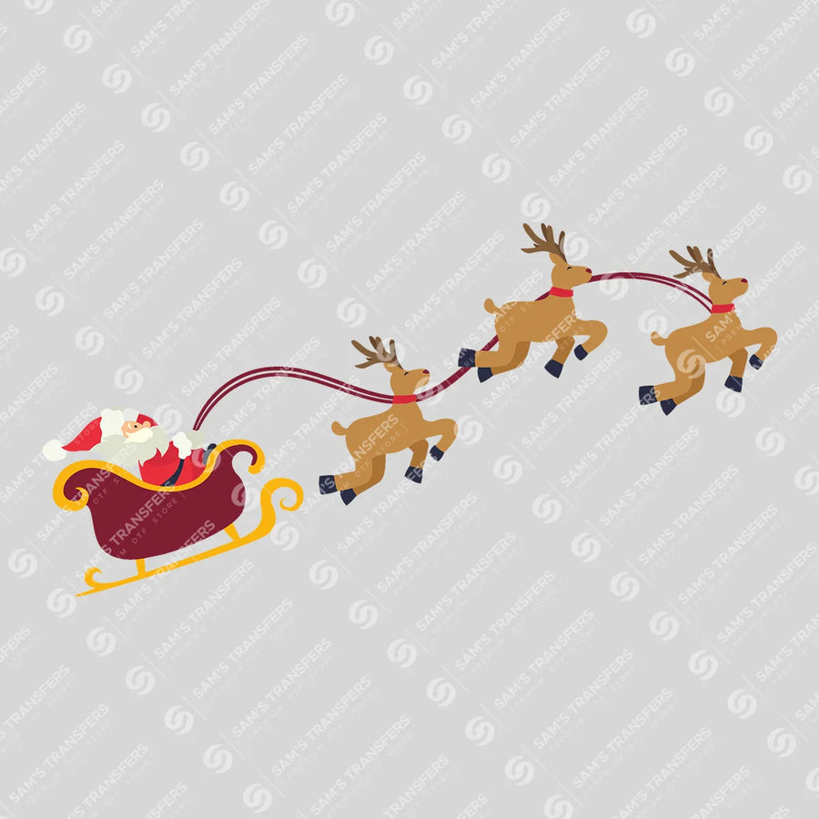 Santa Sleigh & Reindeer DTF Transfer – Classic Christmas Design