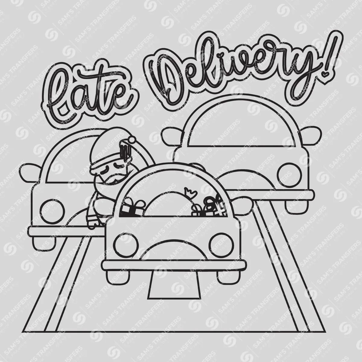 Late Delivery DTF Transfer – Santa Stuck in Traffic Christmas Design