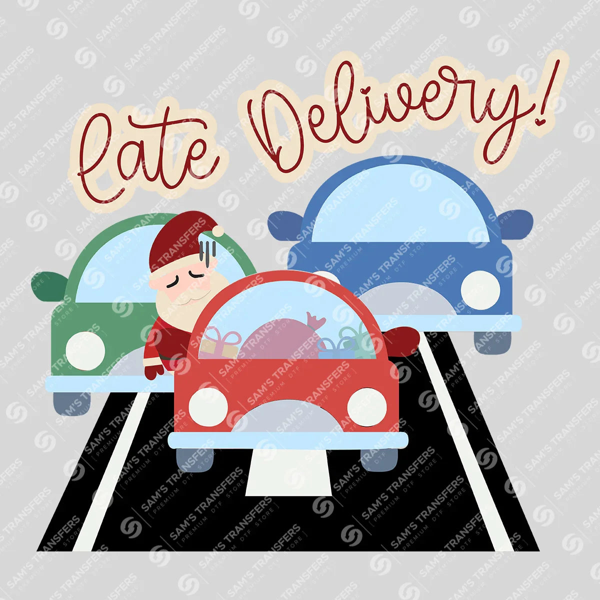 Late Delivery DTF Transfer – Funny Santa in Traffic Christmas Design