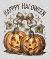 Happy Halloween Pumpkins DTF Transfer – Vintage Jack-O’-Lanterns with Bow
