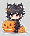 Cute Cat Boy with Pumpkins Halloween DTF Transfer – Chibi Anime Design
