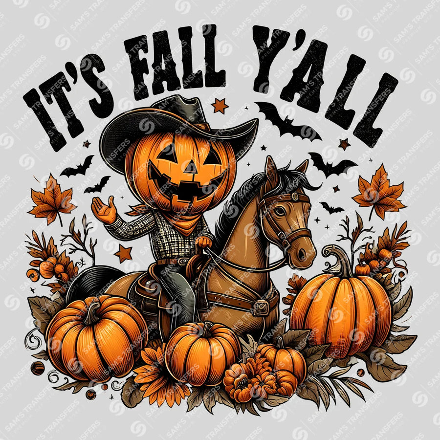 It’s Fall Y’all DTF Transfer – Pumpkin Cowboy Autumn Design