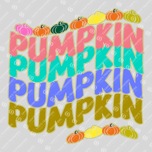 Pumpkin Repeated Text DTF Transfer – Colorful Fall Typography Design