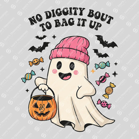 No Diggity Ghost Halloween DTF Transfer – Cute Candy Collector Design